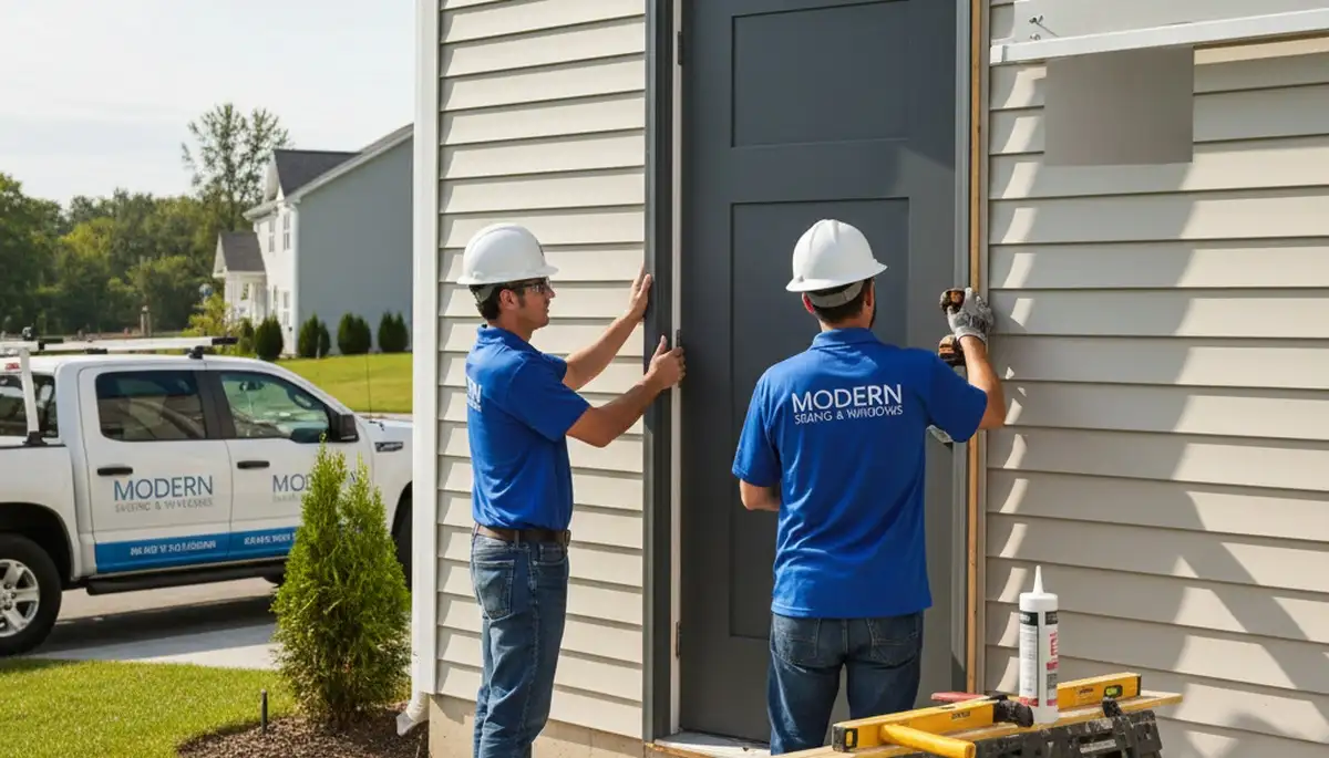 Professional door installation with durable vinyl siding in Cleveland, OH by Next Level Exteriors