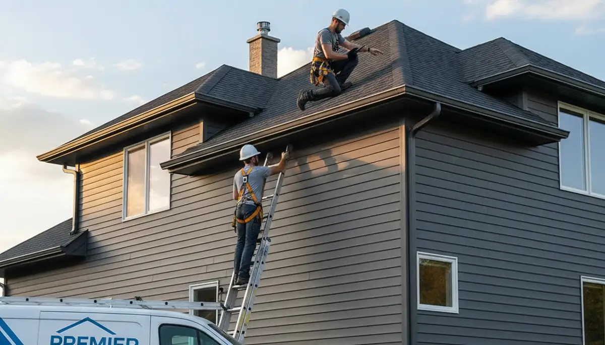 Roof inspection expert evaluating shingles and vinyl siding in Cleveland, OH home exterior