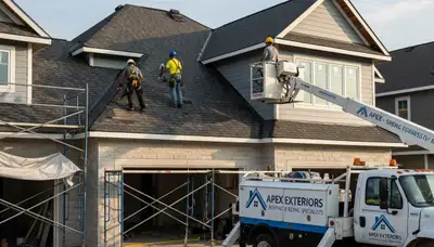 Vinyl siding and roof repair experts working on Cleveland OH home exterior renovation