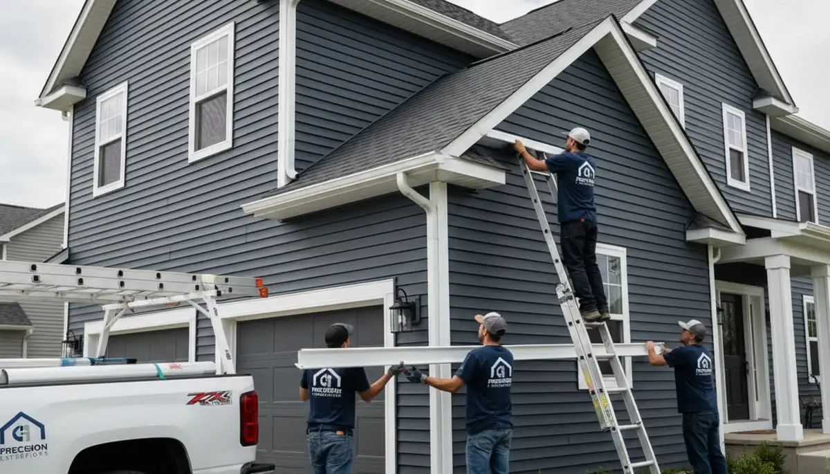 Seamless gutter installation on vinyl siding home in Cleveland, OH by Next Level Exteriors