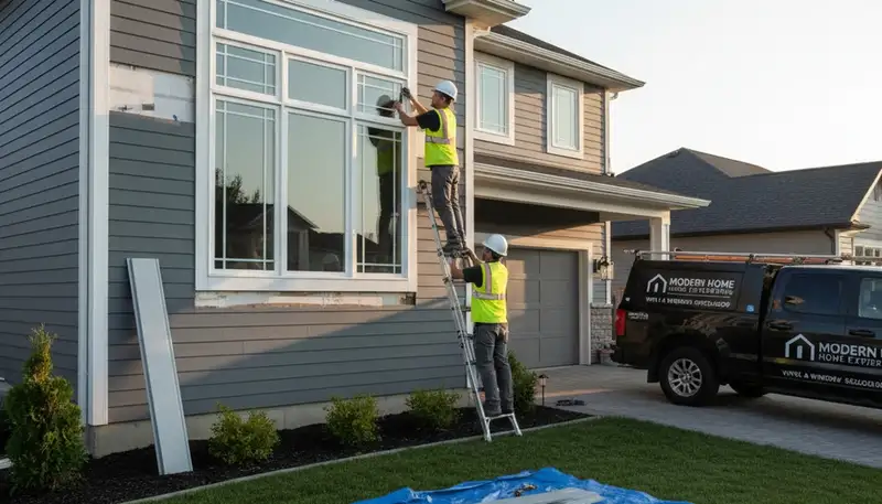 Vinyl siding and window replacement in Cleveland, OH home exterior by Next Level Exteriors